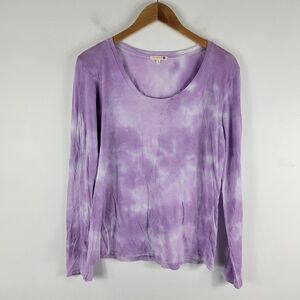 Sundry Tie Dye Ombre Burnout Long Sleeve Scoop Neck Tee Shirt